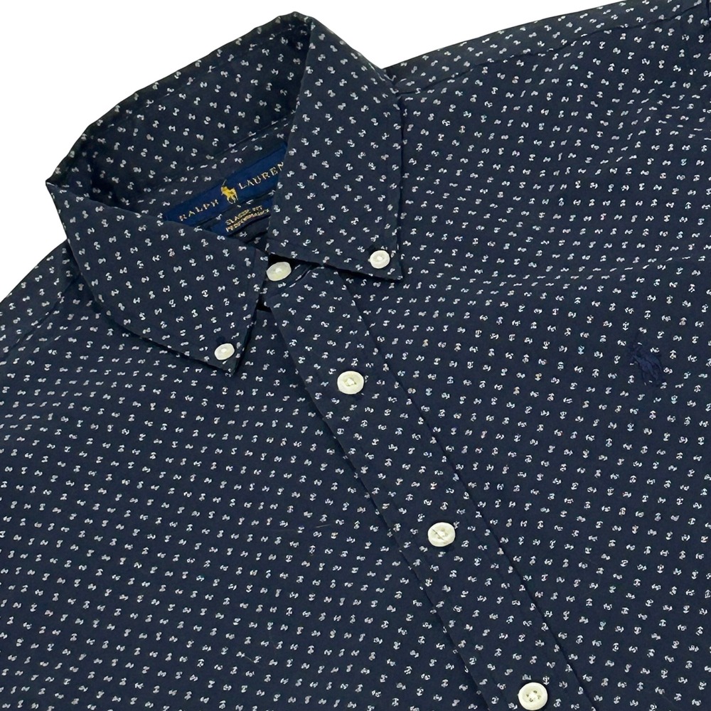 Ralph Lauren Performance Shirt Mens Medium Blue Floral Classic Fit Button Down
